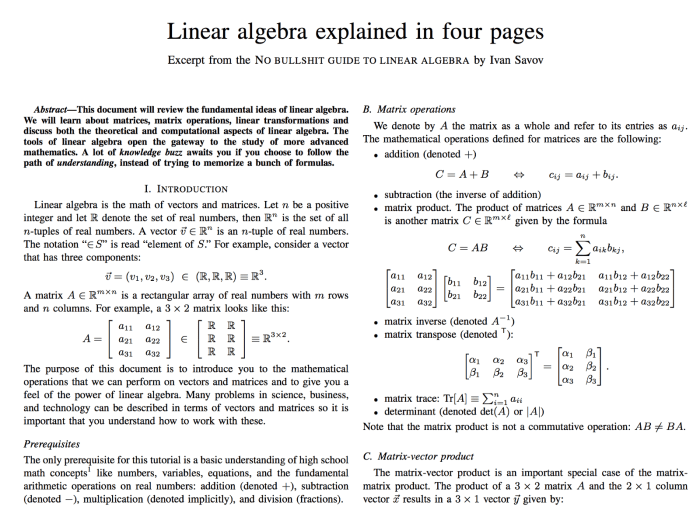 Cheat sheet for linear equations