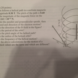 An electron follows a helical path