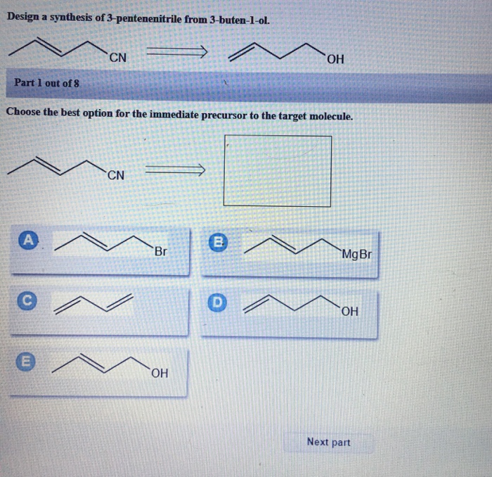 Design a synthesis of 3-pentenenitrile from 3-buten-1-ol