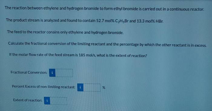 The reaction between ethylene and hydrogen bromide