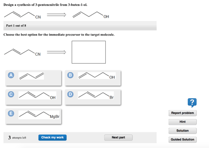 Design a synthesis of 3-pentenenitrile from 3-buten-1-ol