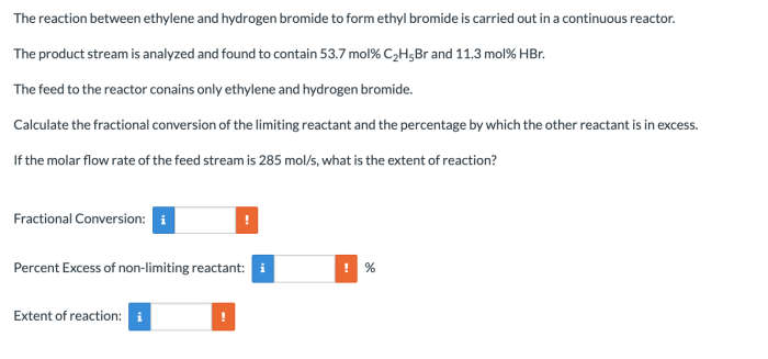 The reaction between ethylene and hydrogen bromide